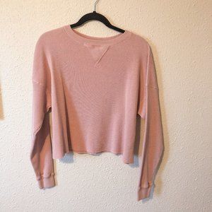 A&F Pink Waffle Knit Cropped Crew Neck Sweater Top